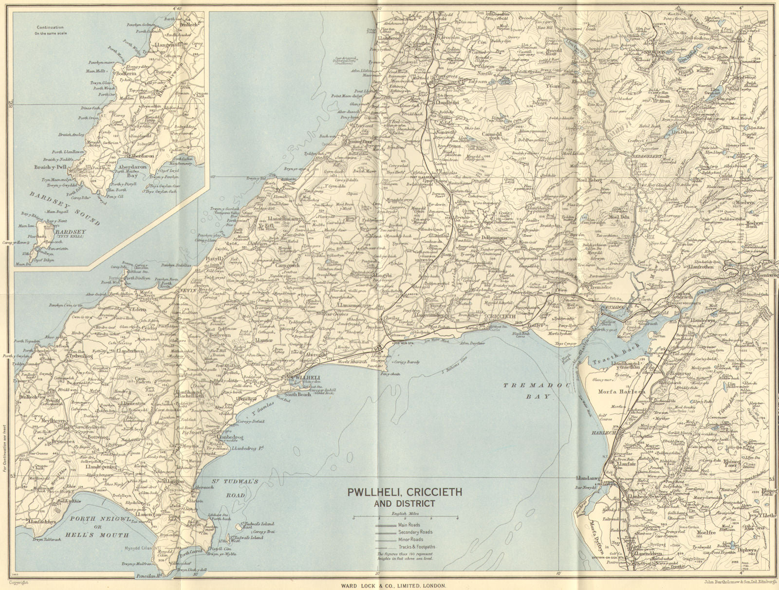 TREMADOG BAY & LLYN PENINSULA. Pwllheli Criccieth Porthmadog WARD LOCK c1963 map
